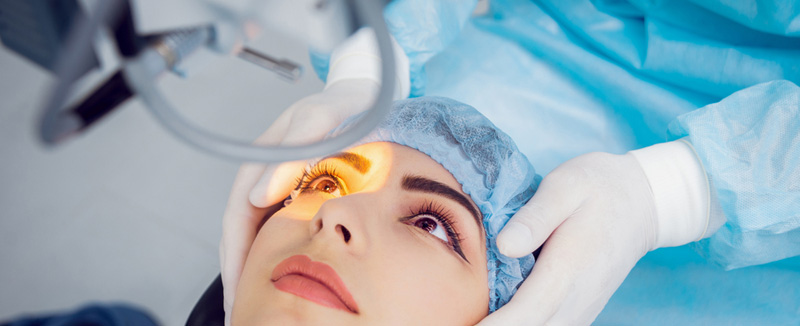A young woman undergoing eye operation
